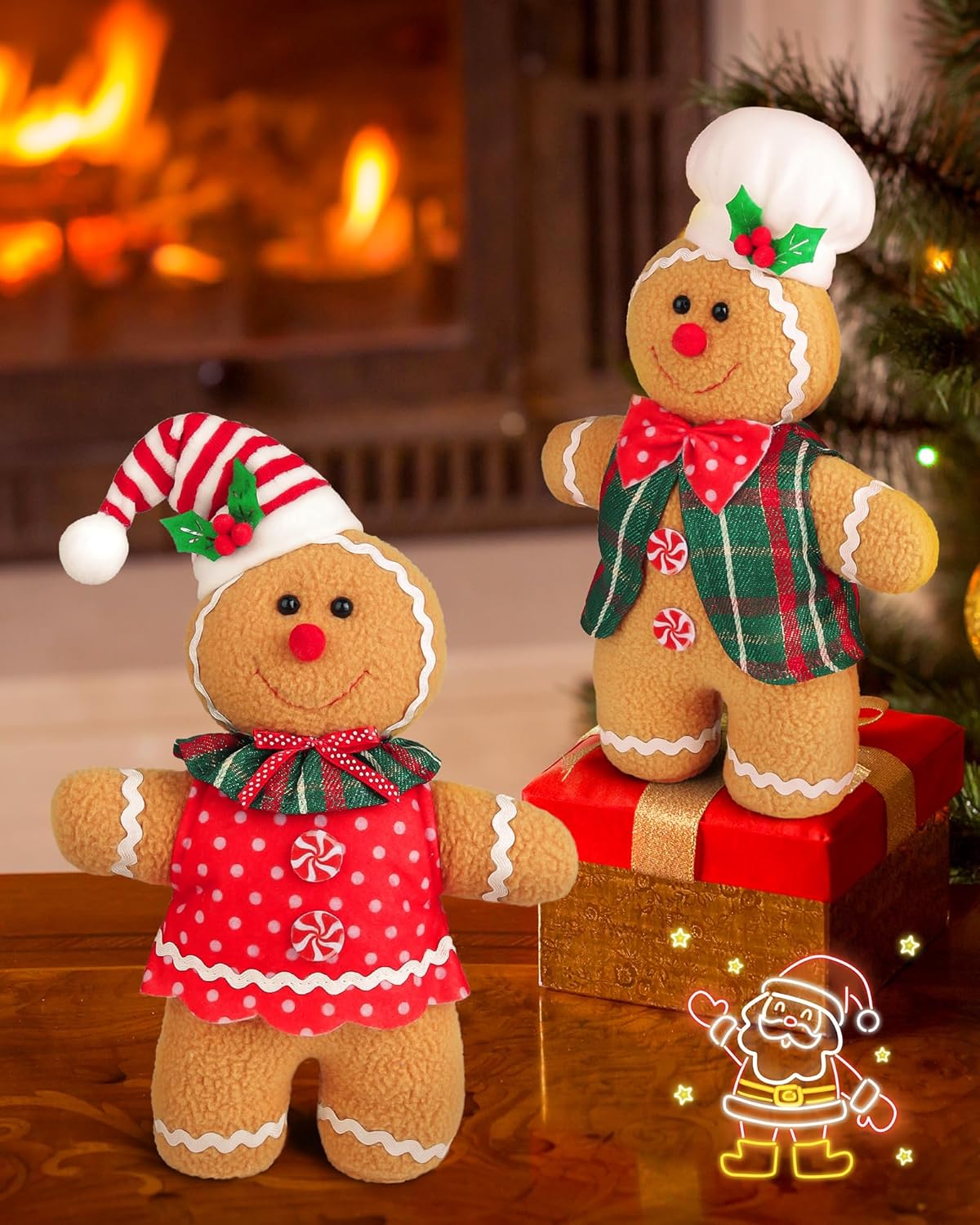 Gingerbread Man Christmas Plush Doll Set - Handmade Stuffed Animal Toys - Collectible Figurines Ornament - Indoor Home Decor