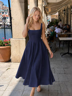 Solid Square Neck Sleeveless Cocktail Dress