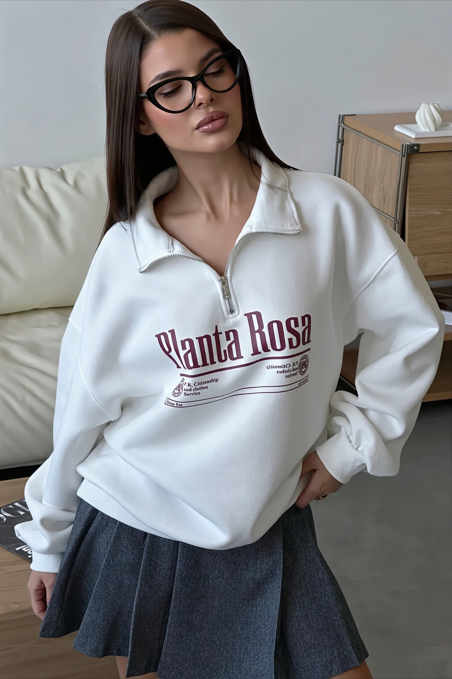 Print Loose Fit Half-Zip Collared Sweatshirt Secondary image