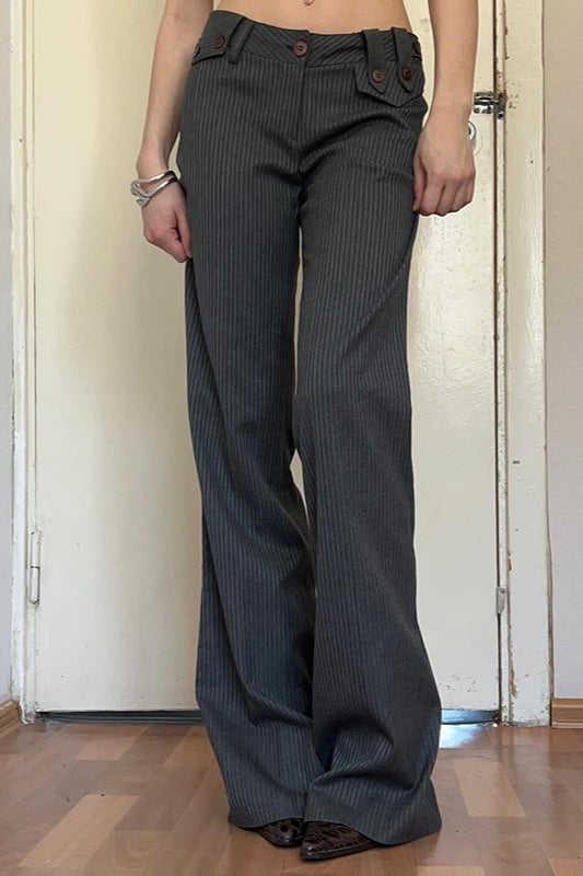 Striped Low Rise Asymmetric Flared Tailored Pants Main image