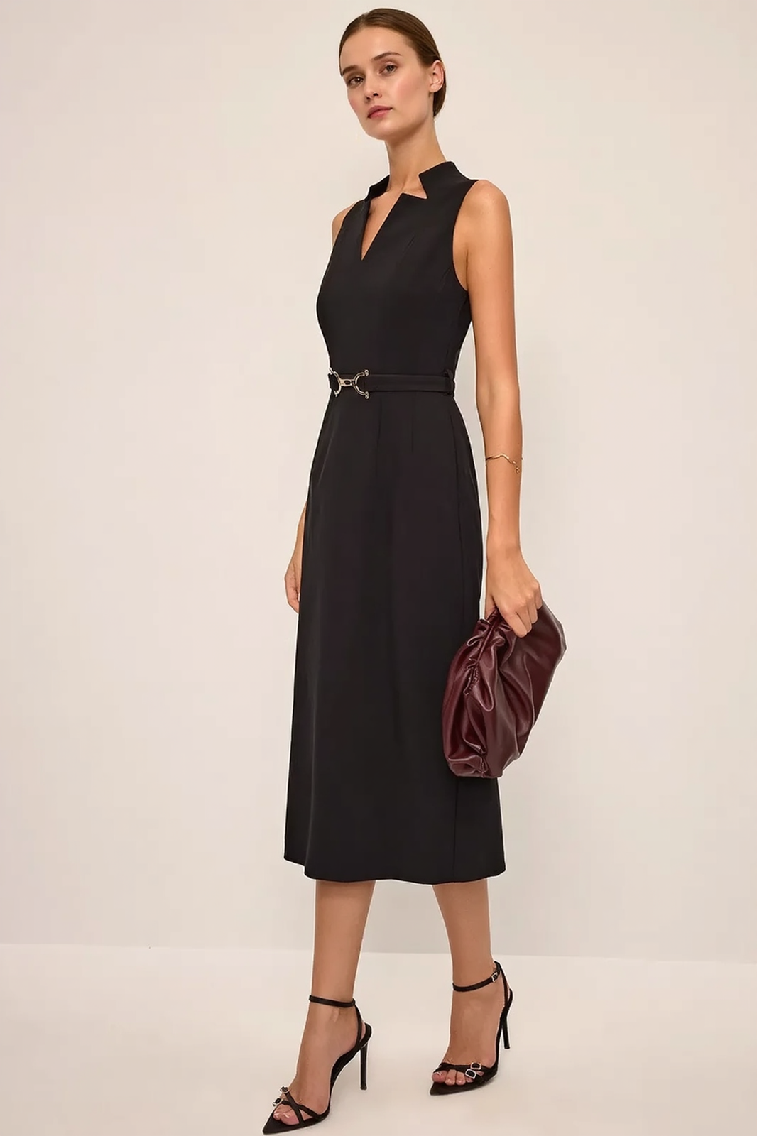 Buckle Waist Cinched Elegant Work Dress Secondary image