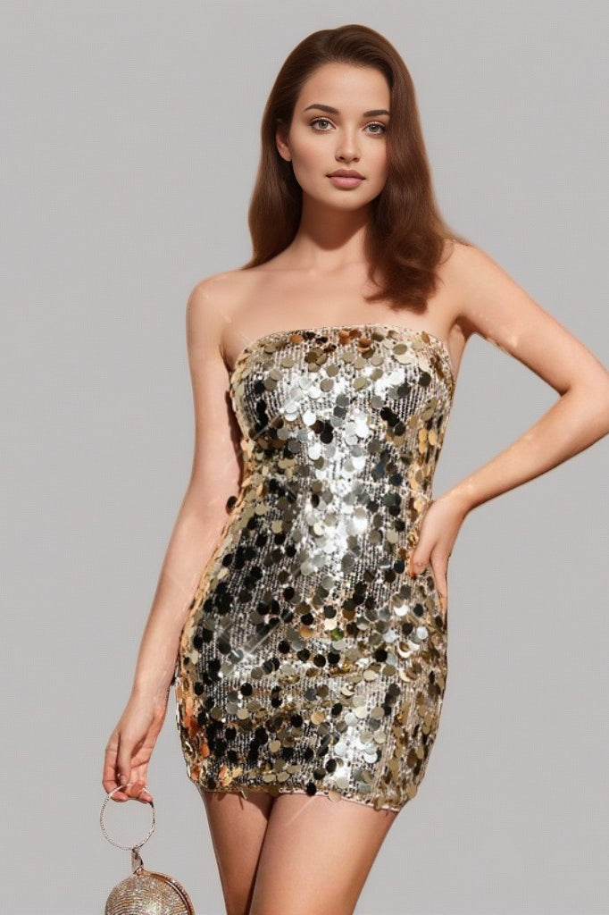 Solid Sequin Strapless High-Waist Bodycon Sequin Dress Main image