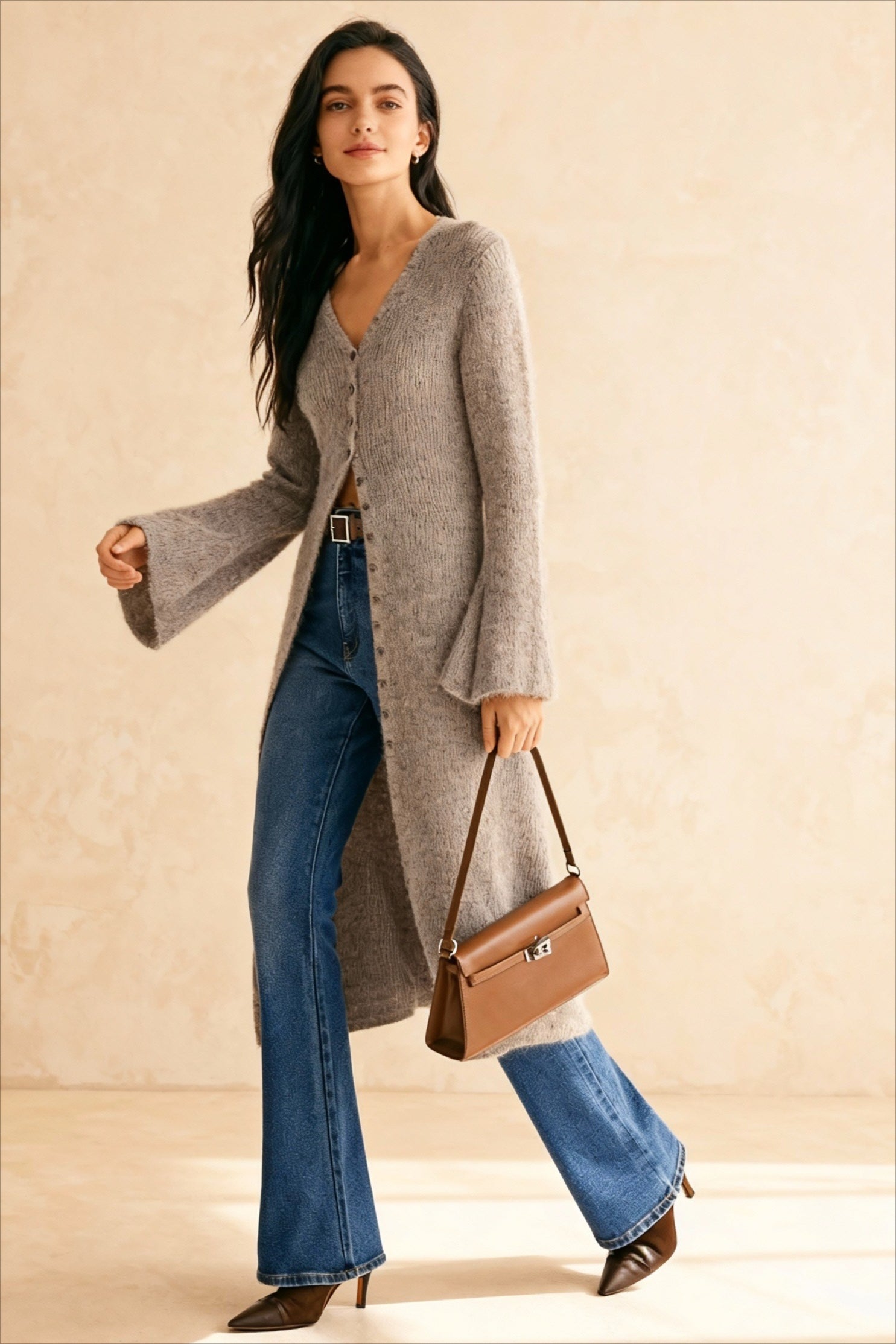 French Retro Elegant Long-Sleeve Mid-Length Knit Cardigan Main image