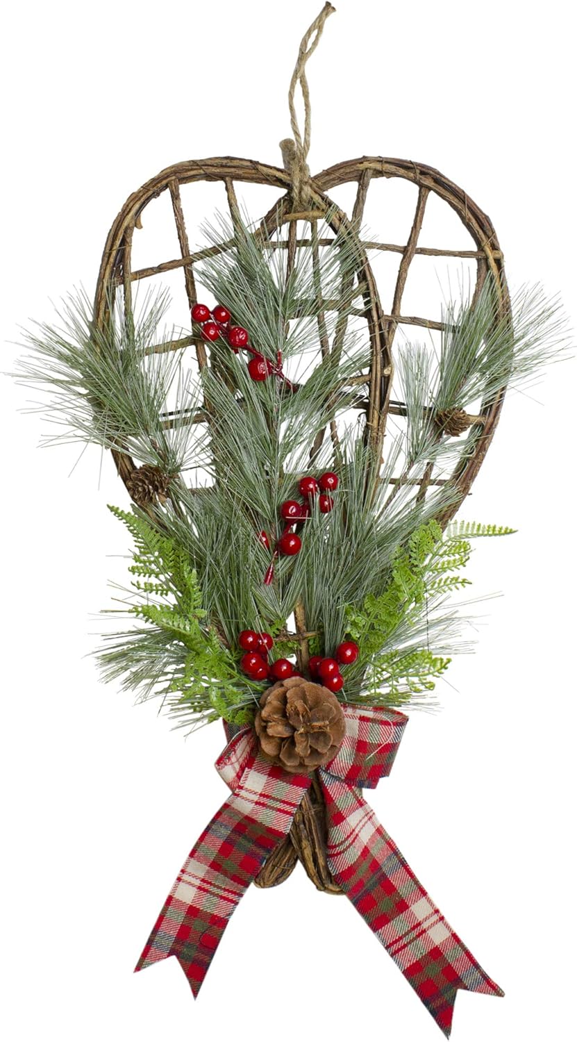 Cedar and Berries Twig Snowshoes Wall Decoration - 20" - Red and Green