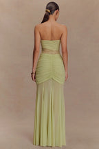 Strapless Ruched Cutout Bodycon Lace Dress