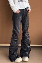Lightning Graphic Washed Stacked Flare Jeans