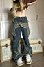 Studded Star Raw Hem Wide Leg Jeans