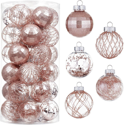 Clear Plastic Christmas Ball Ornaments Set - Red, Shatterproof