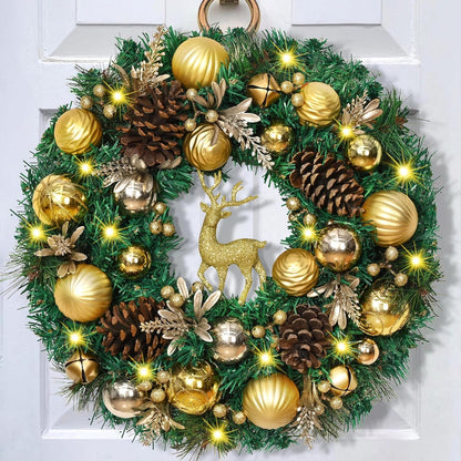 Christmas Wreath with Red Reindeer Balls, Berries, Pine Cones, and Pine Needles - Front Door or Wall Decor