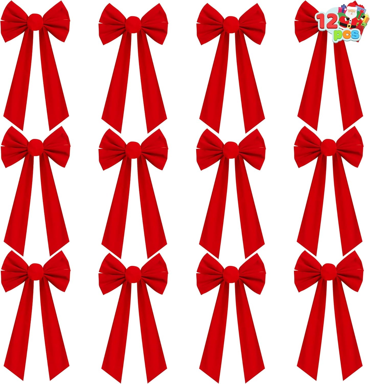 Red Velvet Bows - 12 Pack for Christmas Tree, Wreath, and Garland Decoration