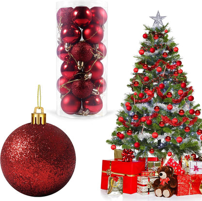 Shatterproof Red Christmas Ball Ornaments - 24pcs, 3 Styles