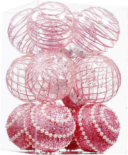 Shatterproof Clear Large Plastic Christmas Tree Decorations - Set of 12