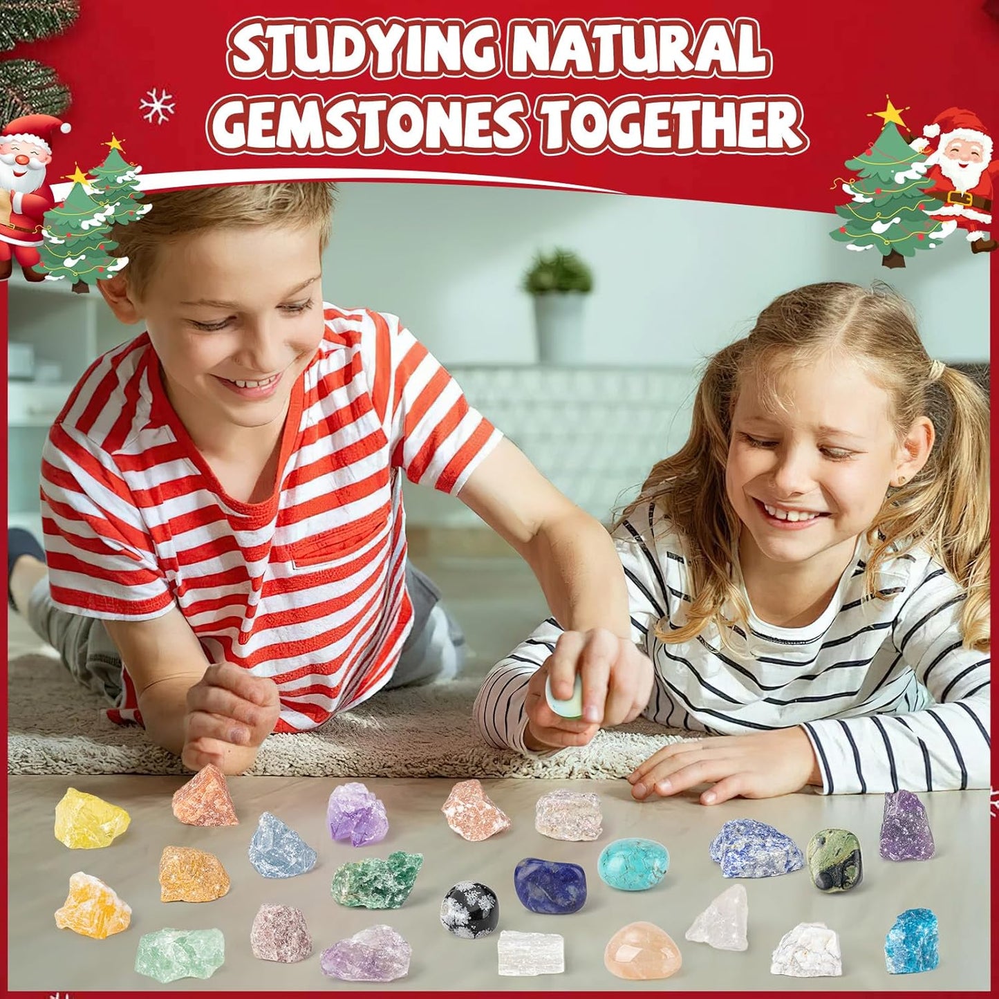 Natural Crystals & Minerals Advent Calendar with Necklace and Storage Bag