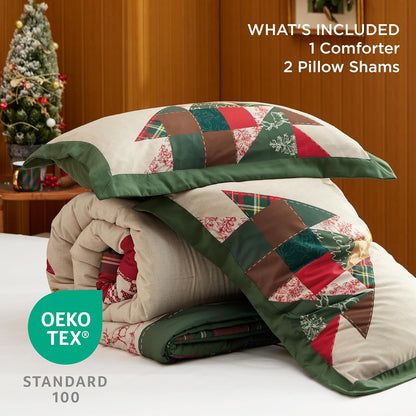 Christmas Comforter Set Queen - Christmas Bedding with Tree, 3 Pieces, 1 Comforter and 2 Pillow Shams