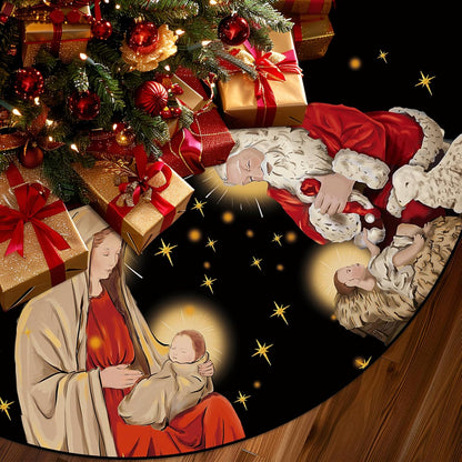 Red Nativity Christmas Tree Skirt - 48"