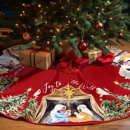 Joy to The World Nativity Christmas Tree Skirt - 36"