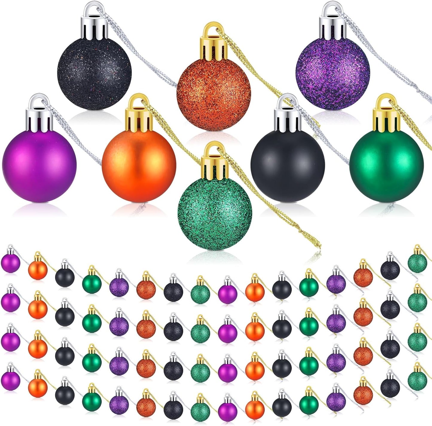 Mini Glitter Christmas Balls - 80 Pieces, Assorted Colors