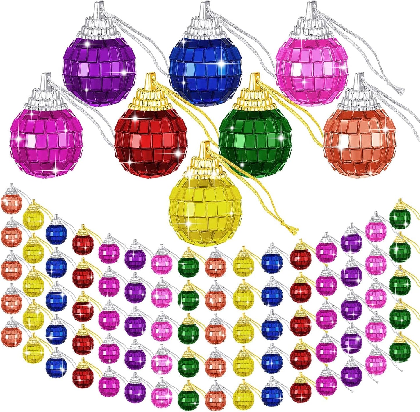 Mini Glitter Christmas Balls - 80 Pieces, Assorted Colors