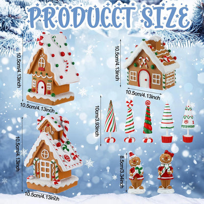 Gingerbread Village Resin Mini Xmas Tree & Man Ornament Set - 10 Pieces