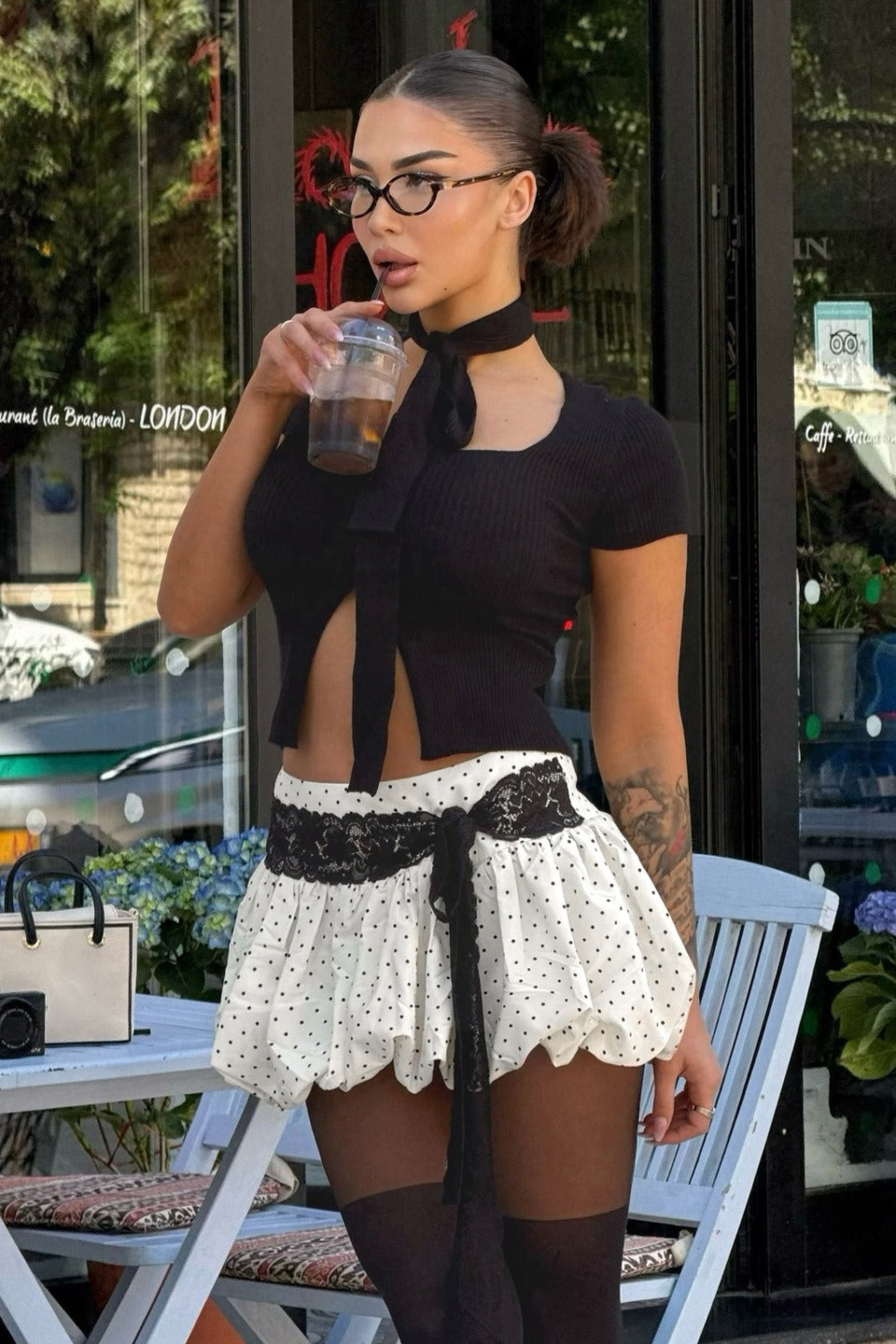 Polka Dot Lace Up Tulip Mini Skirt Secondary image