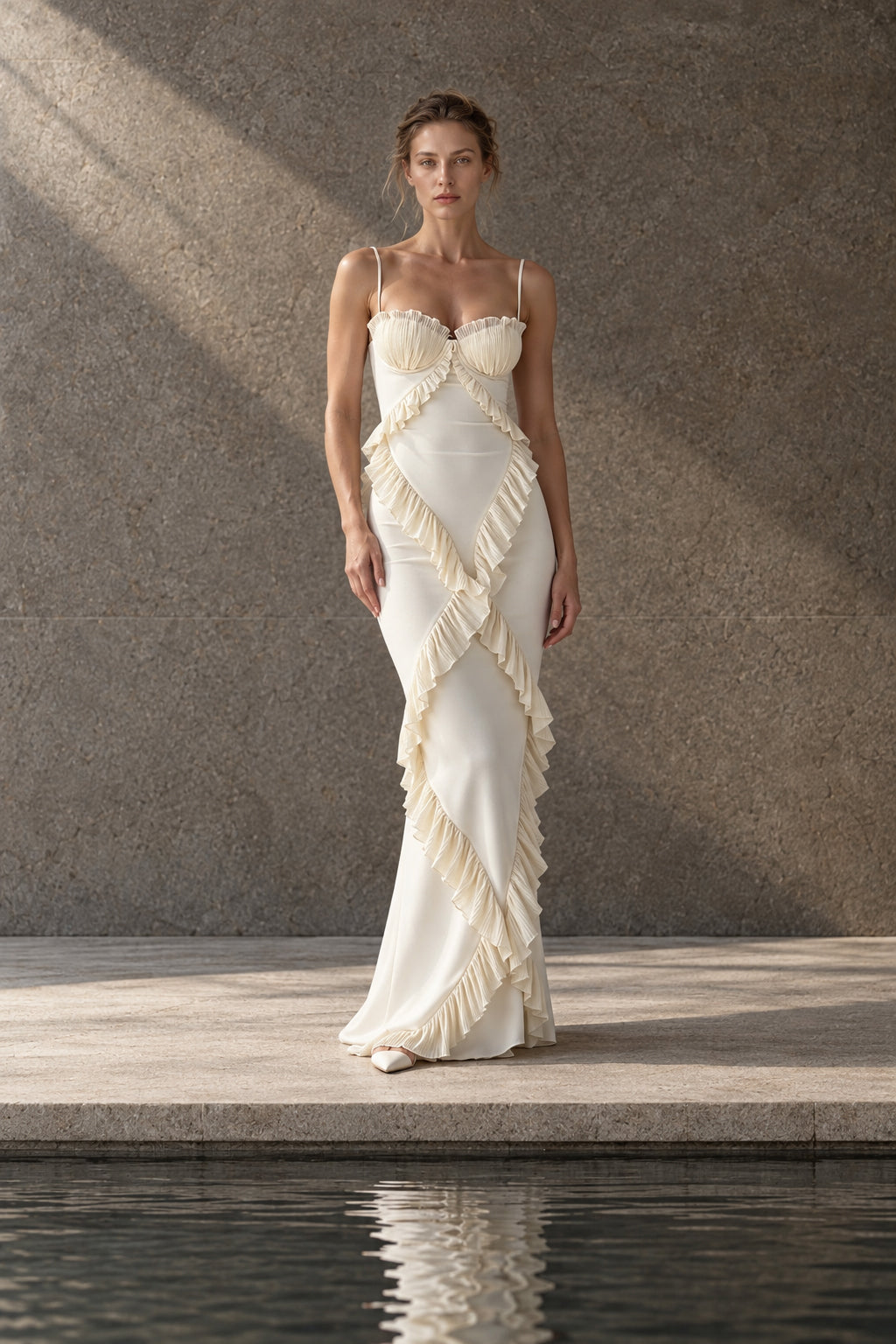 Lace Ruffle Spaghetti Strap Maxi Dress Main image