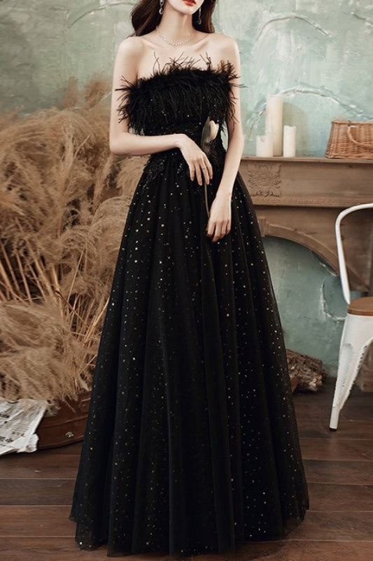 Feather Trim Ball Gown Prom Dress Main image