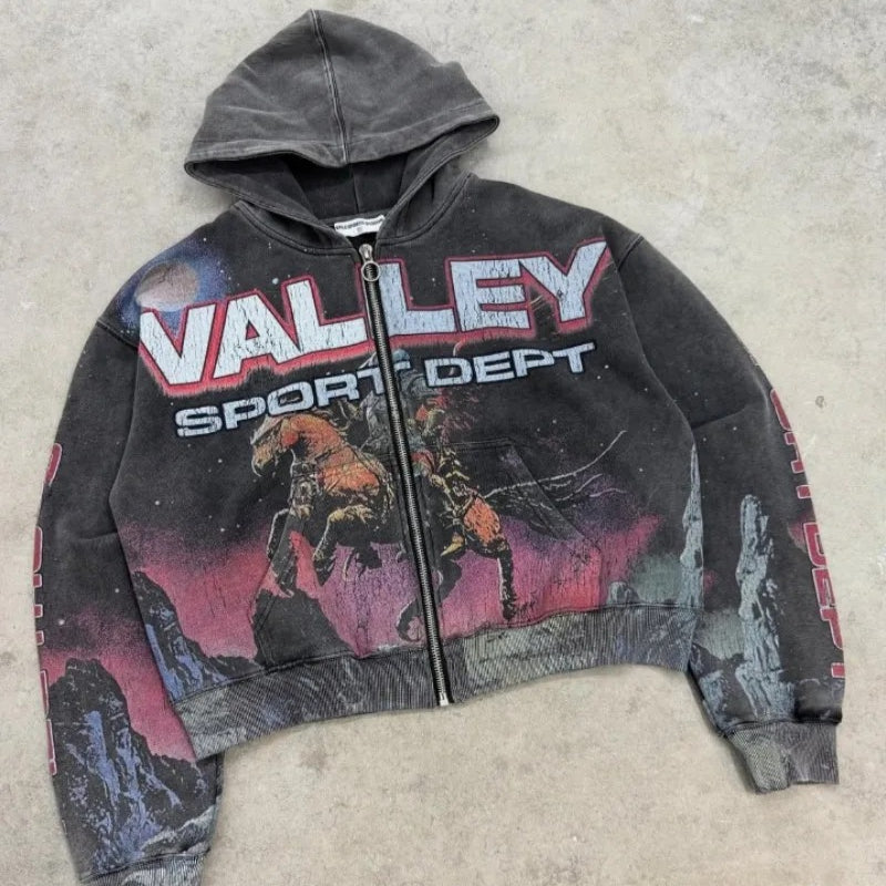 Gothic Print Zipper Hoodie Main image