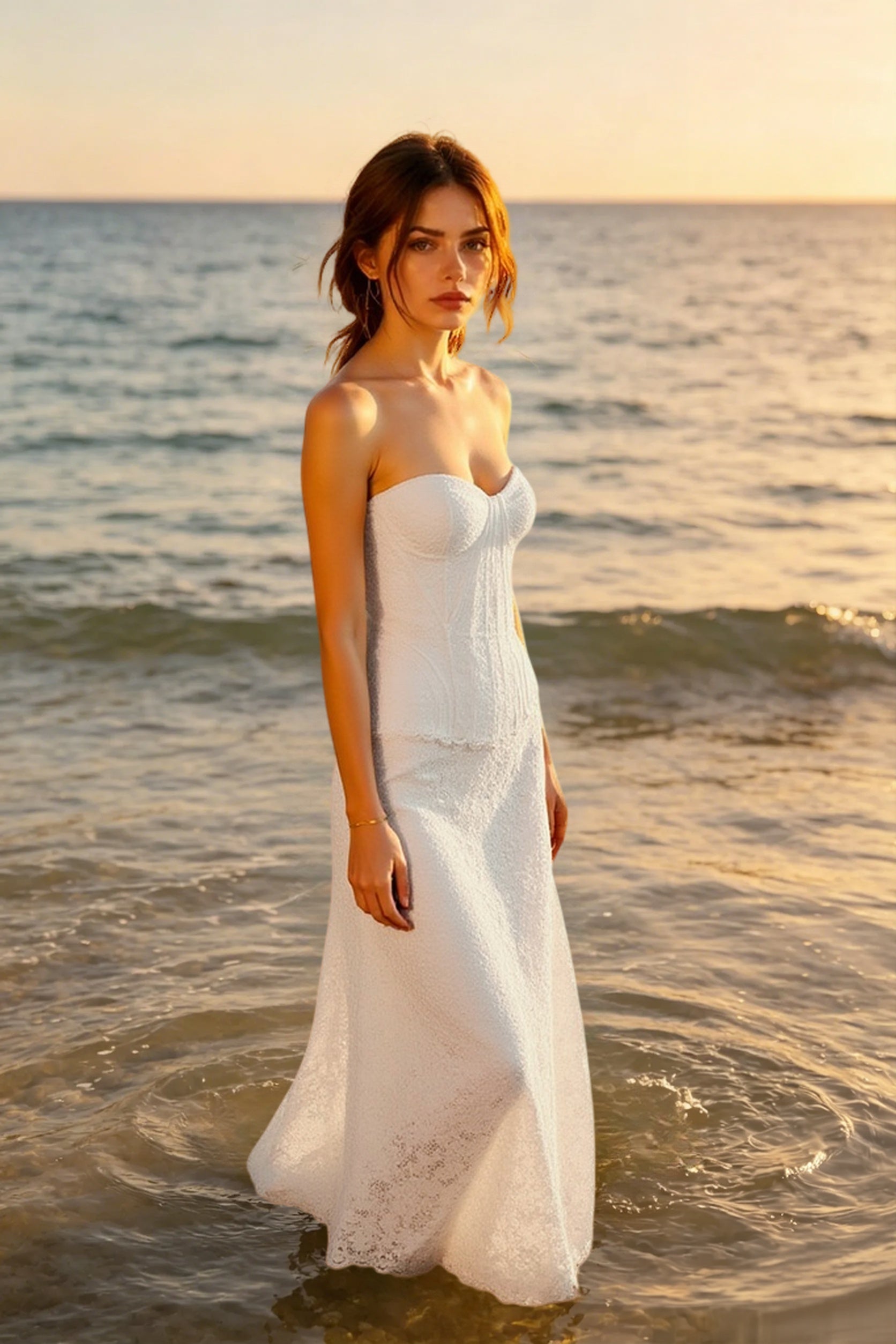 Strapless Hollow Out Tie Maxi Lace Dress Main image