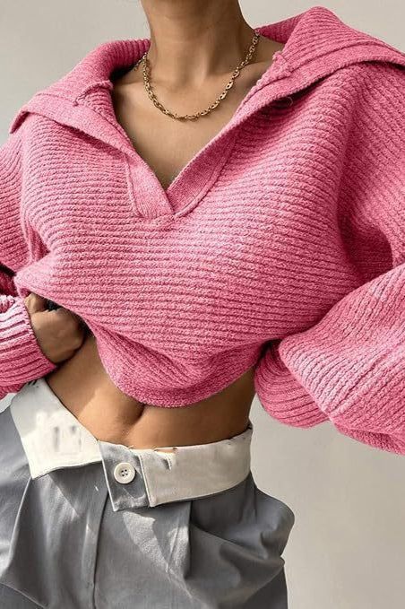 Long Sleeve Collar Knit Sweater Main image