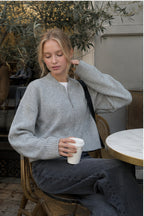 Casual Solid Color Zip-Up Loose Fit Knit Sweater
