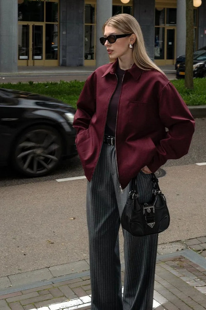 Burgundy Casual Zip Jacket Main image