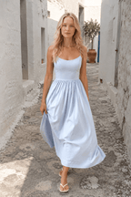 U-Neck Pleated Sundress Midi Dress