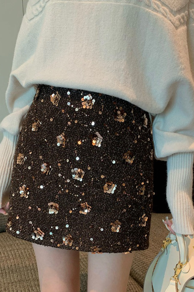 Embroidered Sequin High Waist A-Line Skirt Secondary image