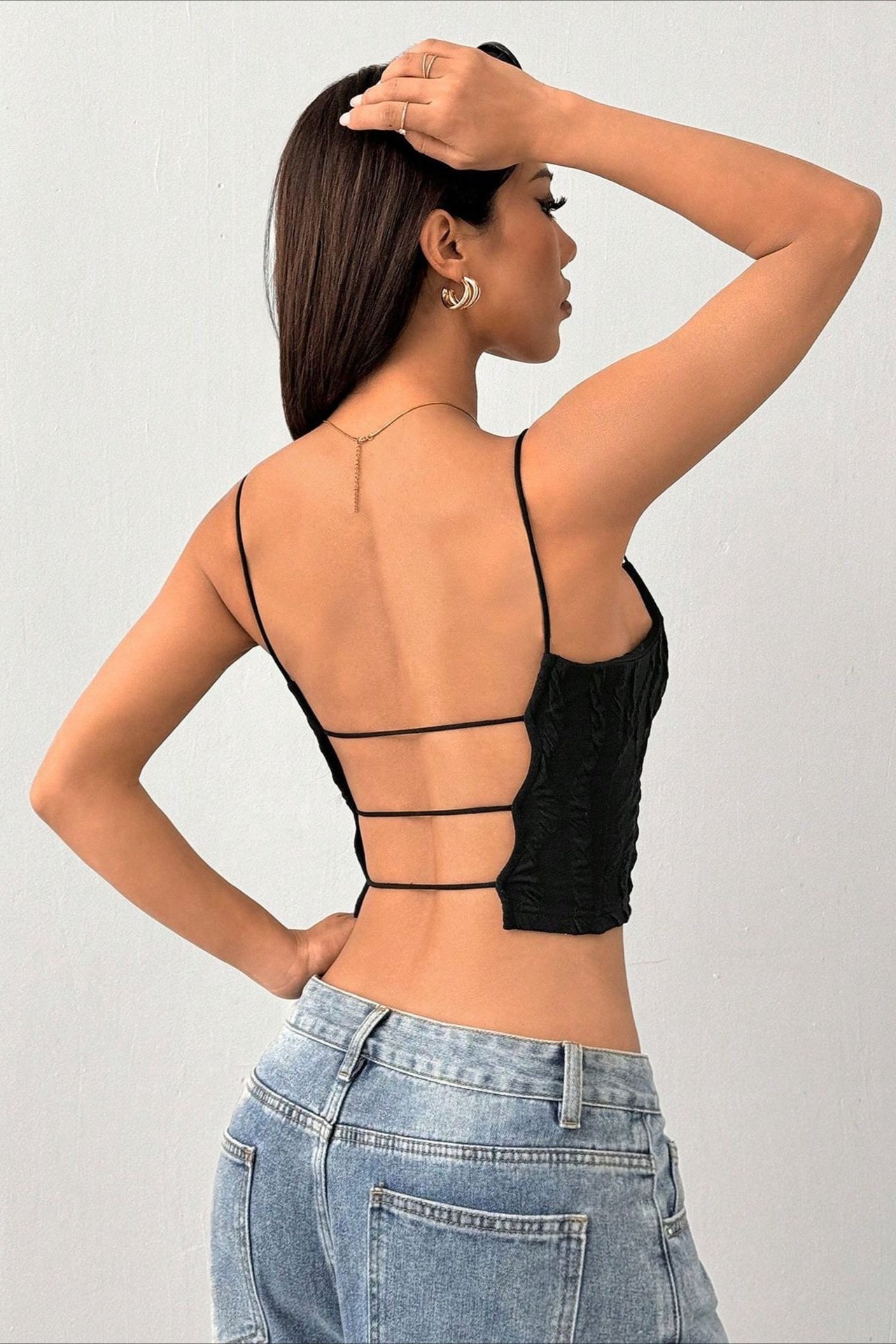 Backless Spaghetti Strap Fitted Crop Top