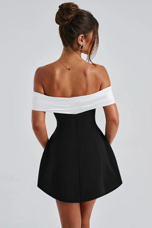 Color-Block Bardot Party Dress