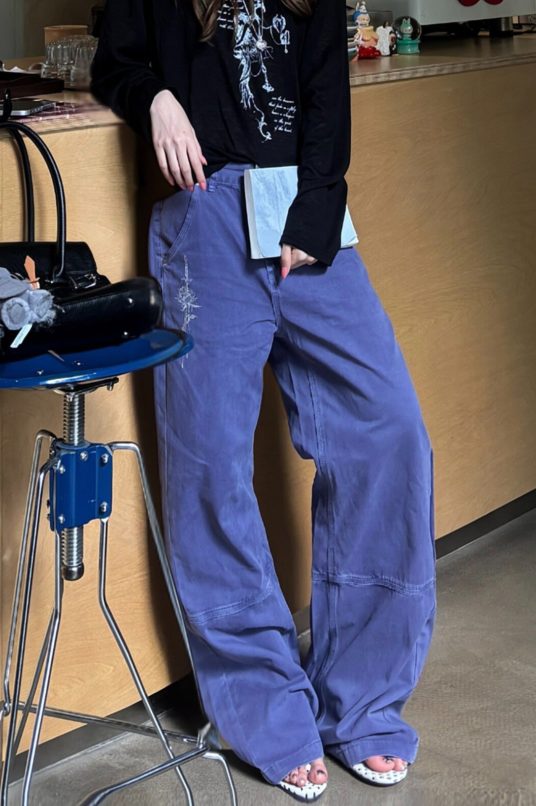 Embroidered Washed Straight Leg Cargo Pants Main image