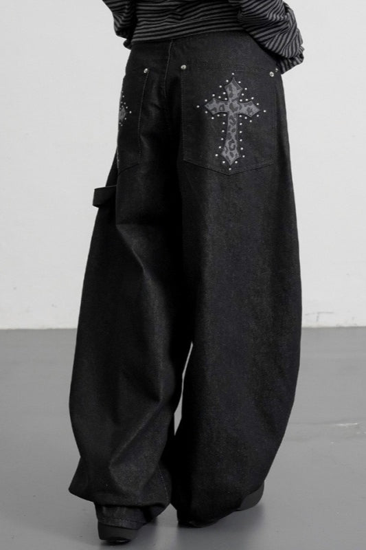 Leopard Cross Studded Wide Leg Jeans Secondary image