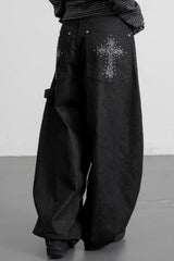 Leopard Cross Studded Wide Leg Jeans