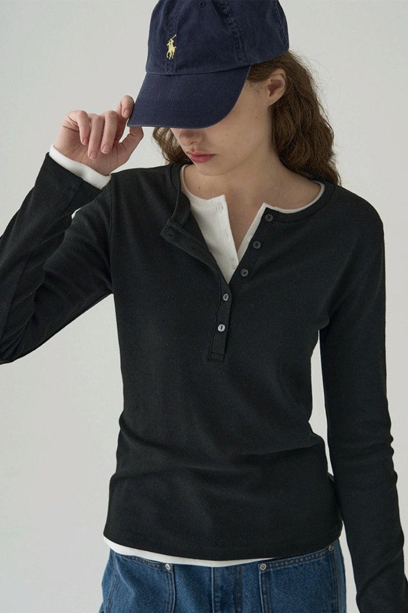 Vintage Structured Henley Long Sleeve Top Secondary image