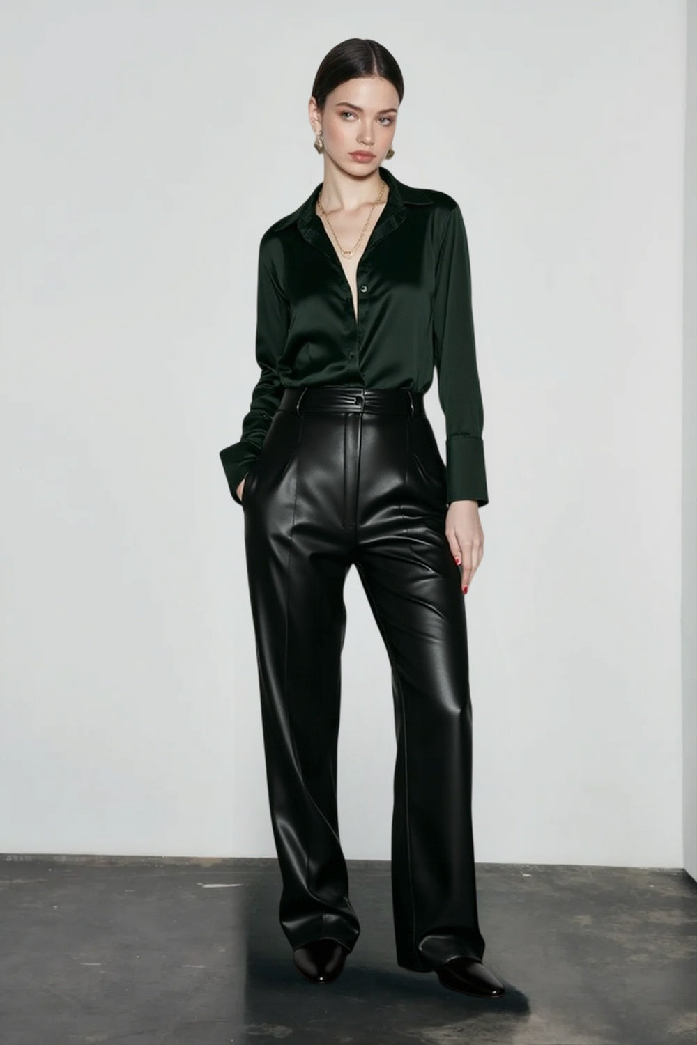 Lace Leather Panel Sheer  Long Sleeve Chic Blouse Secondary image