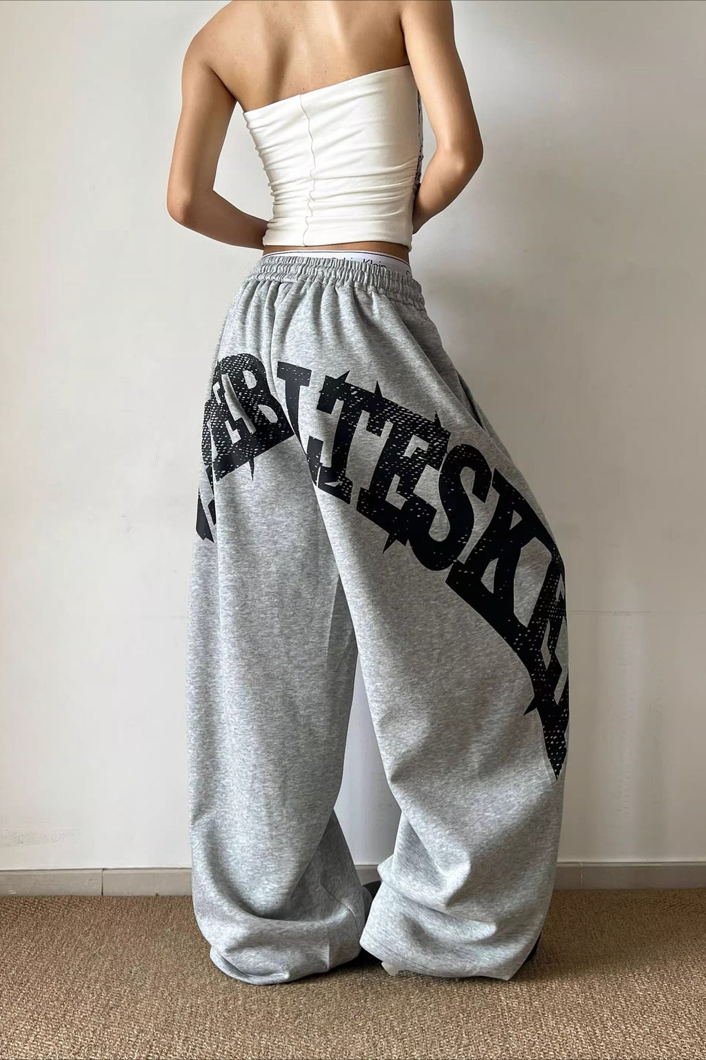 Oversized Letter Print Wide Leg Pants