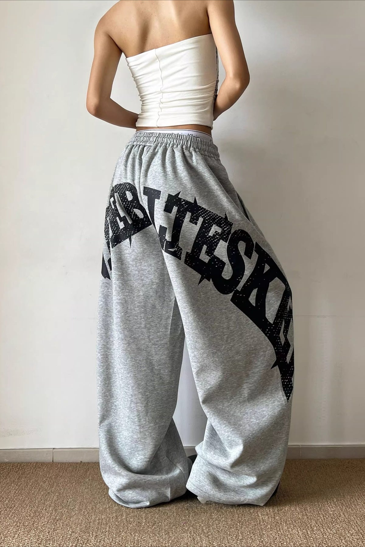 Oversized Letter Print Wide Leg Pants