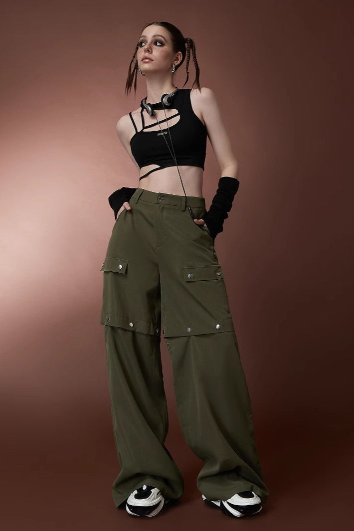 Street Style High Waist Convertible Multi-Pocket Cargo Straight Pants Main image