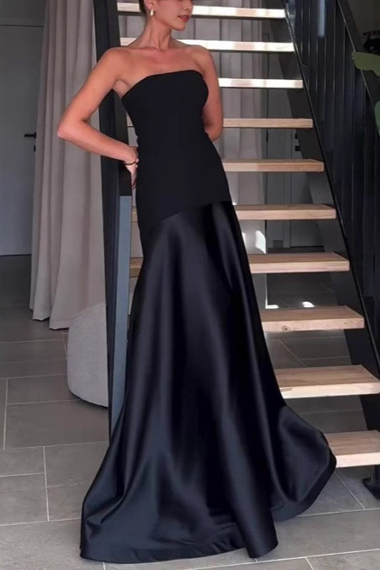 Strapless Satin Sleeveless Paneled Solid Formal Dress Main image