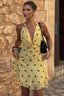 Polka Dot Mesh Halter Cowl Neck Fitted Mini Dress
