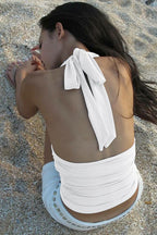 Solid Color Halter V Neck Backless Cami Top