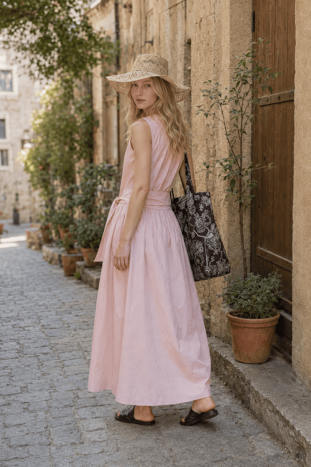 Pleated Tie Strap Lightweight Boho Dress Secondary image