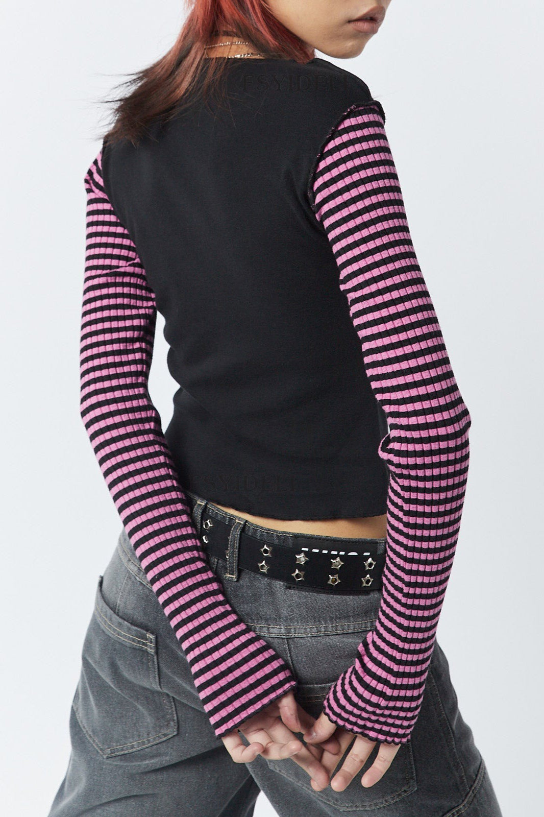 Star Panel Striped Layered Long Sleeve T-Shirt