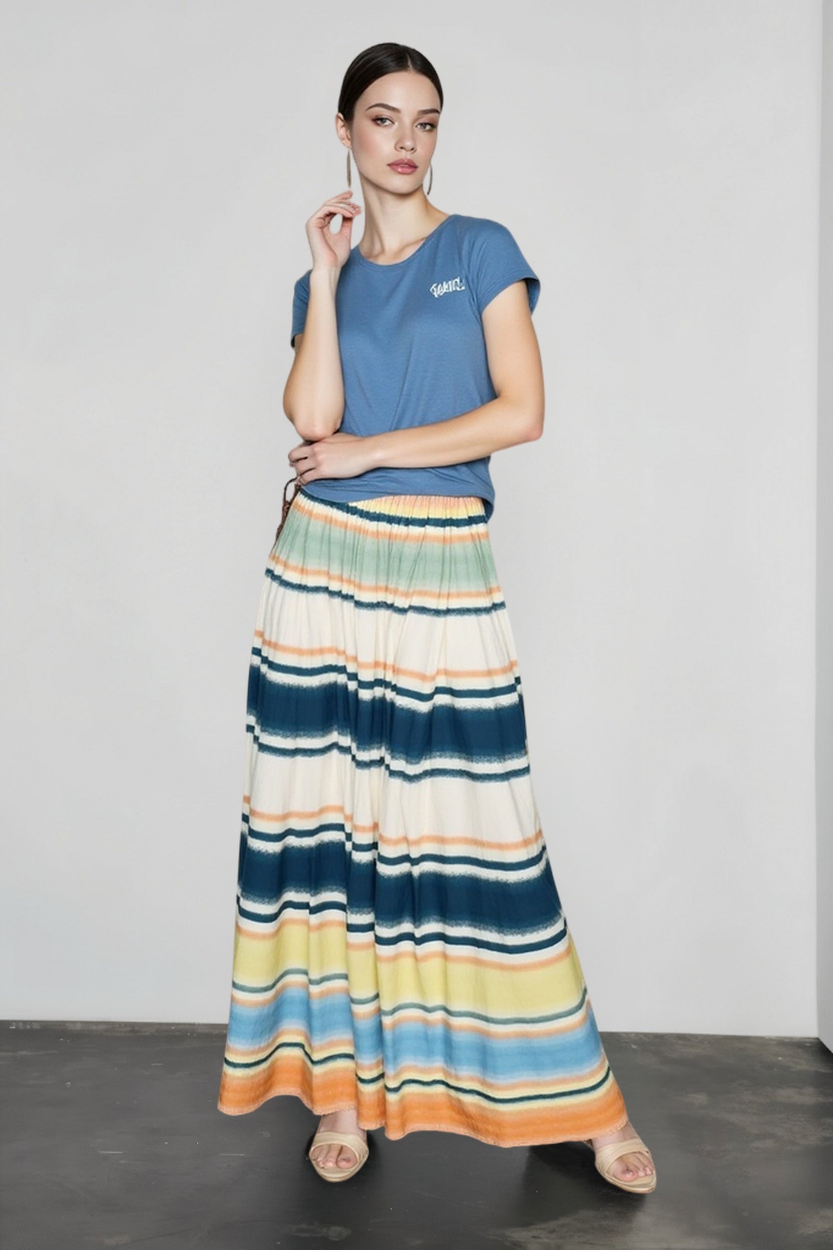 Print Pleated Silk Cotton Vacation Skirt Main image