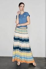 Print Pleated Silk Cotton Vacation Skirt